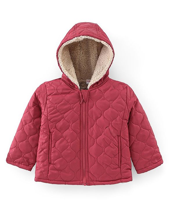 Babyhug Full Sleeves Solid Colour Quilted Hooded Jacket - Red