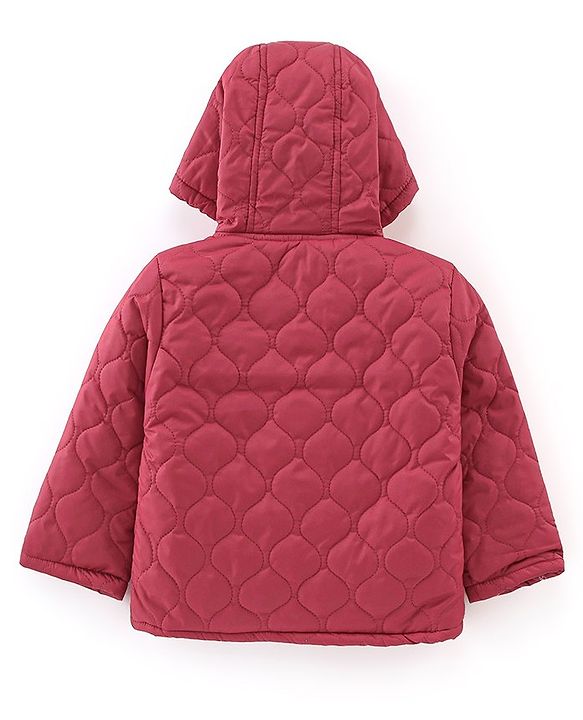 Babyhug Full Sleeves Solid Colour Quilted Hooded Jacket - Red