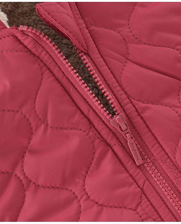 Babyhug Full Sleeves Solid Colour Quilted Hooded Jacket - Red