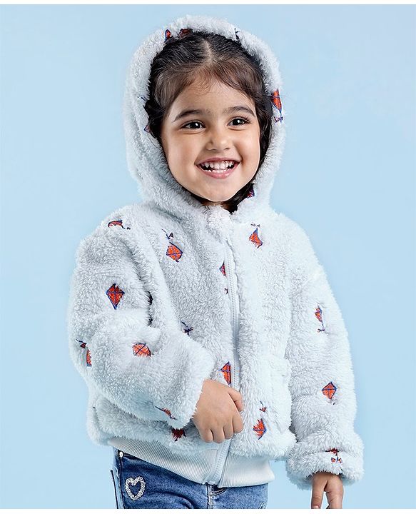 Babyhug Woven Full Sleeves Hooded  Jacket Kite Design  - Light Blue