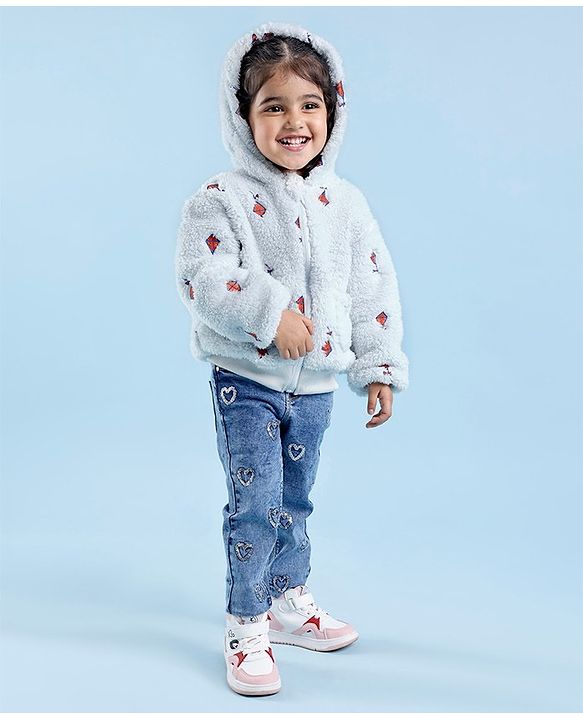 Babyhug Woven Full Sleeves Hooded  Jacket Kite Design  - Light Blue