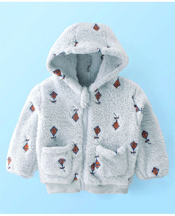 Babyhug Woven Full Sleeves Hooded  Jacket Kite Design  - Light Blue