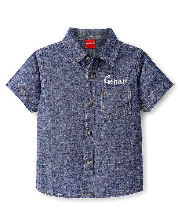 Babyhug Denim Half Sleeves  Regular Collar One Pocket Shirt - Blue