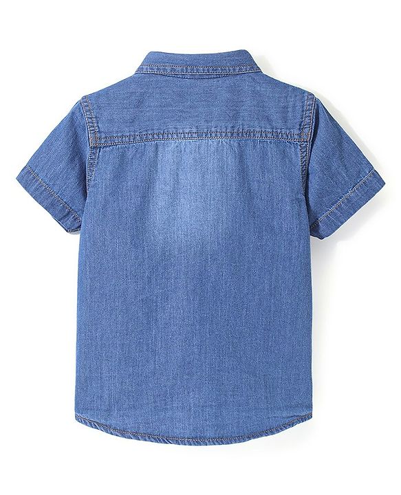 Babyhug Cotton Woven Half Sleeves Two Pockets Solid Denim Shirt - Blue