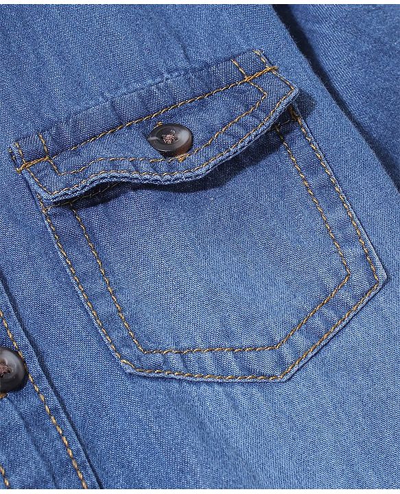 Babyhug Cotton Woven Half Sleeves Two Pockets Solid Denim Shirt - Blue