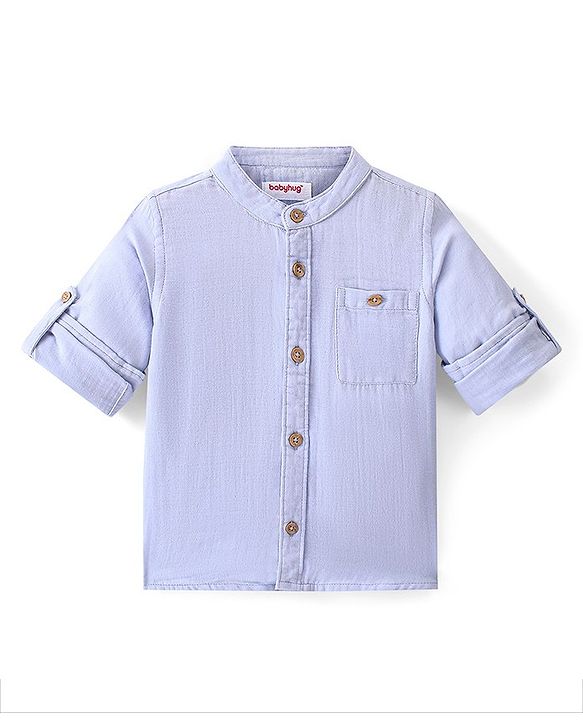 Babyhug Cotton Woven Full Sleeves Solid Colour Double Cloth Shirt - Lavender