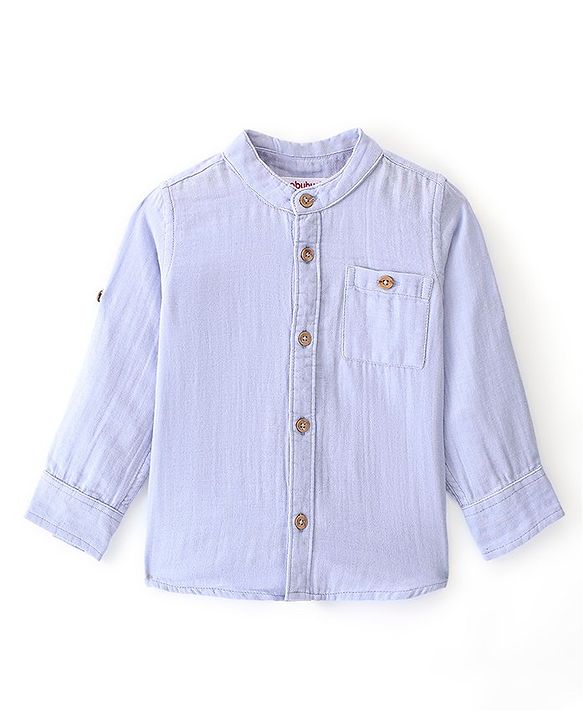 Babyhug Cotton Woven Full Sleeves Solid Colour Double Cloth Shirt - Lavender