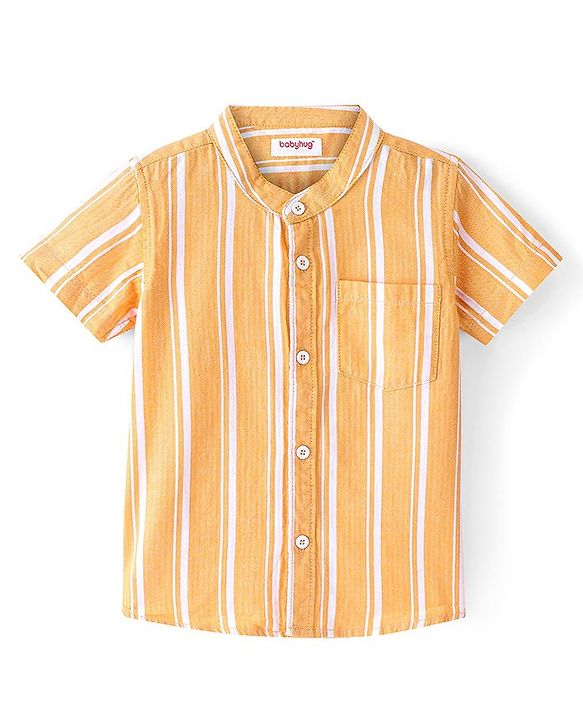 Babyhug Cotton Woven Half Sleeves Striped Shirt - Yellow