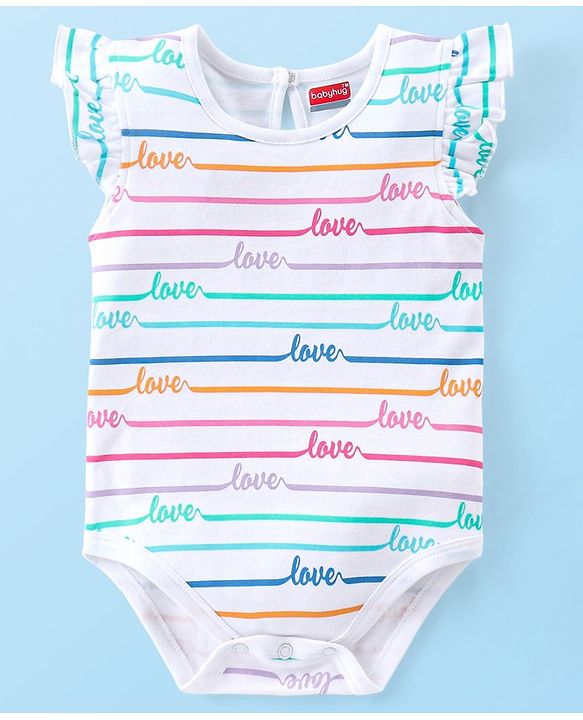 Babyhug 100% Cotton Interlock Cap Sleeves Onesies Love Print Pack of 3 - Multicolor