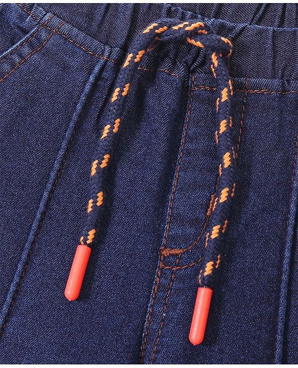 Babyhug Full Length Stretchable Solid Color Denim Jogger Dark Blue (Drawstring Colour May Vary)