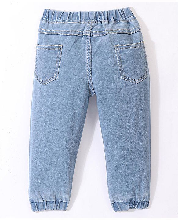 Babyhug Full Length Stretchable Solid Color Denim Jogger Light Blue (Drawstring Colour May Vary)