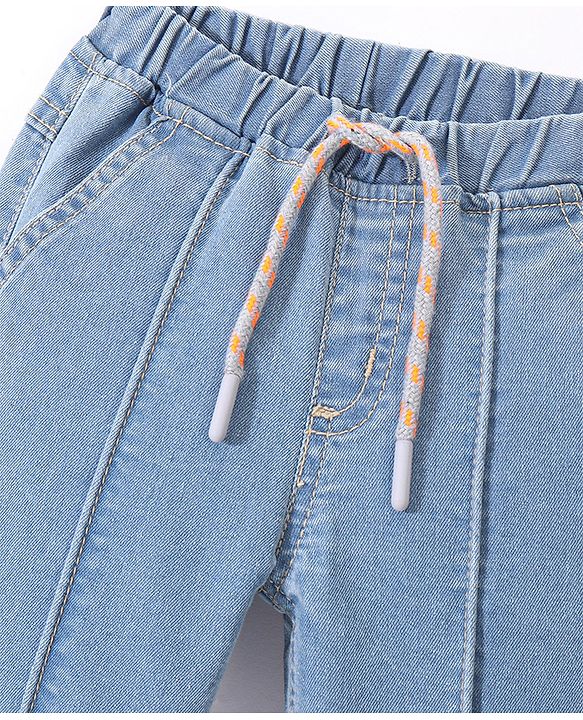 Babyhug Full Length Stretchable Solid Color Denim Jogger Light Blue (Drawstring Colour May Vary)
