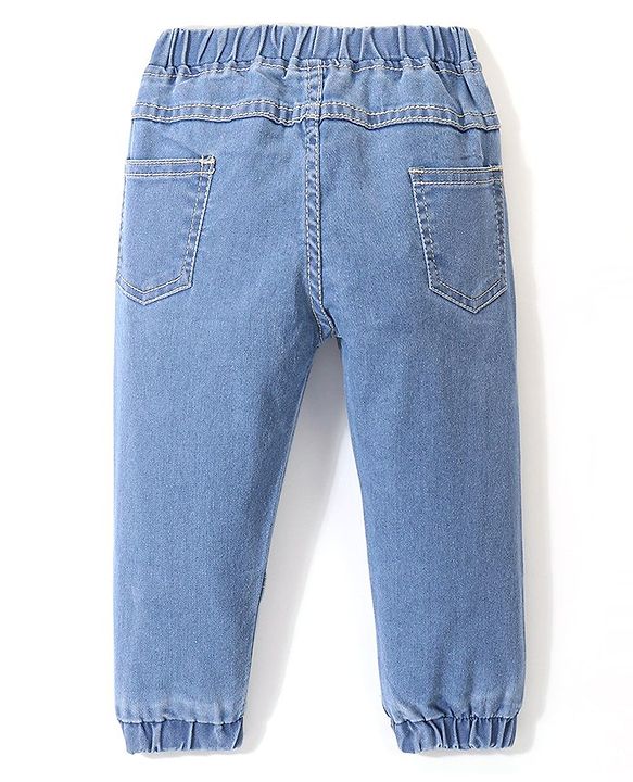 Babyhug Full Length Stretchable Solid Color Denim Jogger - Light Blue