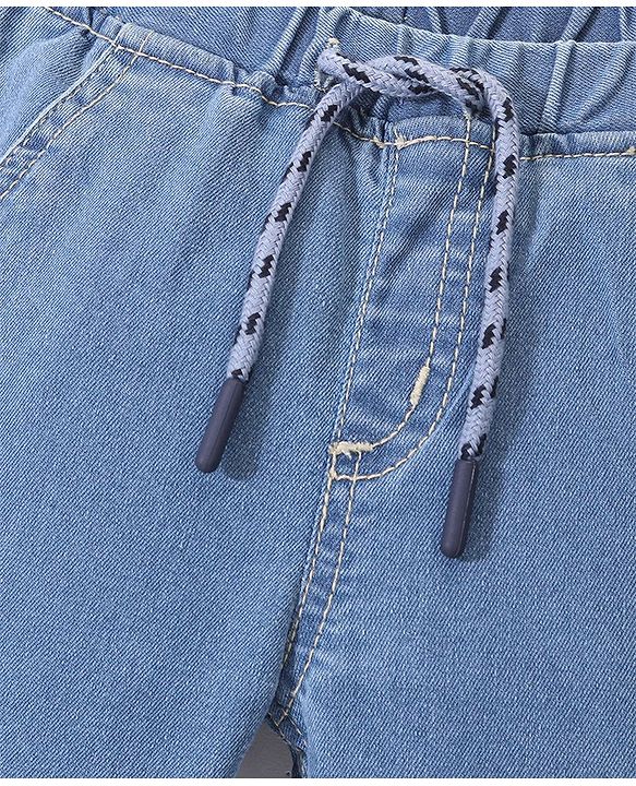 Babyhug Full Length Stretchable Solid Color Denim Jogger - Light Blue