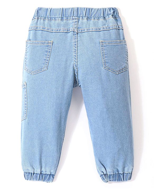 Babyhug Full Length Stretchable Solid Color Denim Jogger - Light Blue
