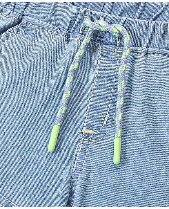 Babyhug Full Length Stretchable Solid Color Denim Jogger - Light Blue