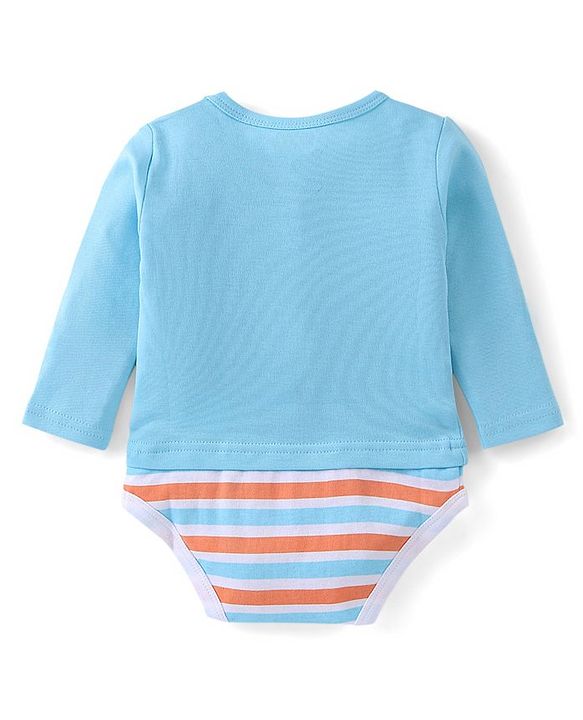 Babyhug 100% Cotton Knit Full Sleeves Onesies Reindeer Print - Blue
