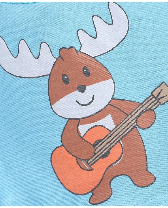Babyhug 100% Cotton Knit Full Sleeves Onesies Reindeer Print - Blue