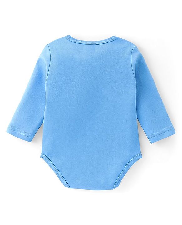 Babyhug 100% Cotton Full Sleeves Lion Printed Onesies with Cap Mittens & Booties - Blue