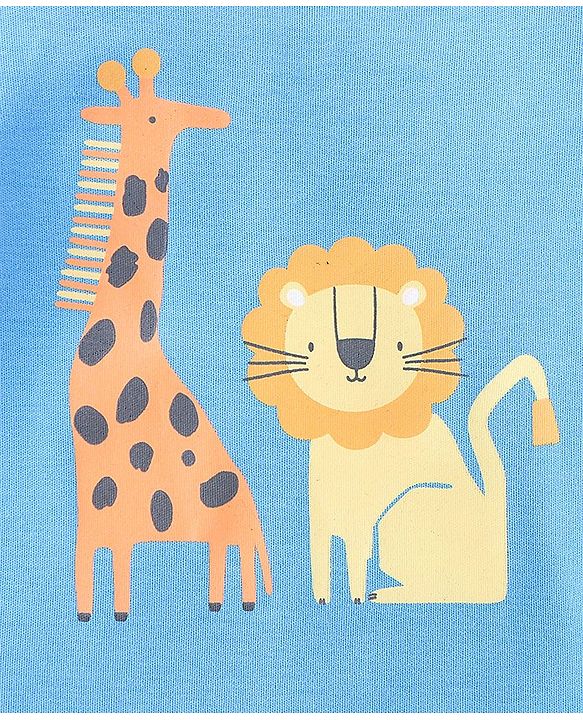 Babyhug 100% Cotton Full Sleeves Lion Printed Onesies with Cap Mittens & Booties - Blue