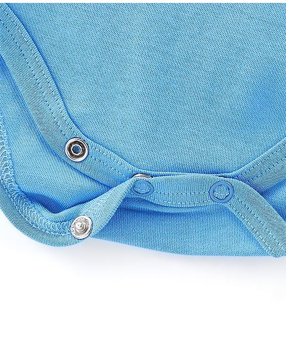 Babyhug 100% Cotton Full Sleeves Lion Printed Onesies with Cap Mittens & Booties - Blue