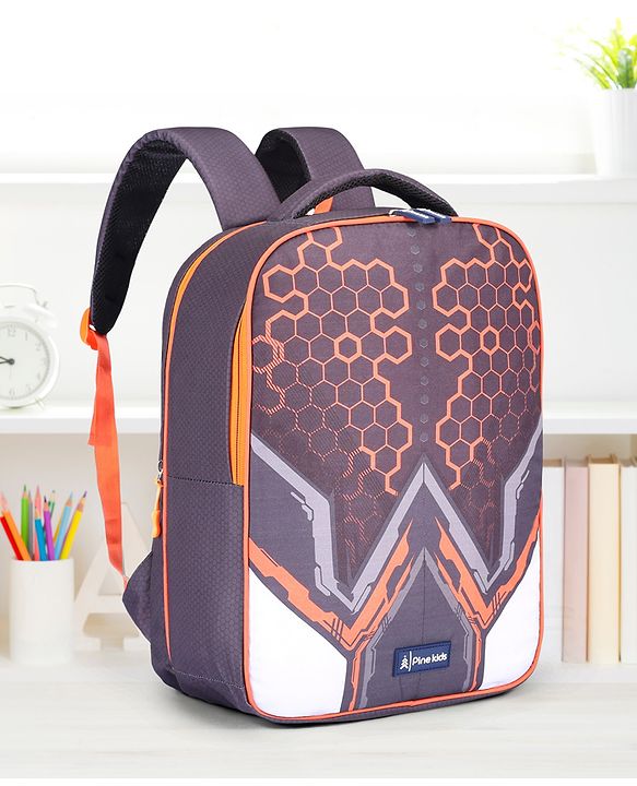 Pine Kids 16 Inches Honey Comb School Backpack|2 Main Compartments|Water Resistant|Long lasting and Durable Zippers | Comfortable back cushioning | For School, Travel and Outdoors|Black