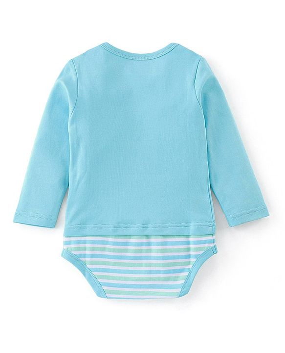 Babyhug 100% Cotton Knit Full Sleeves Onesie Bear  & Panda Print - Blue