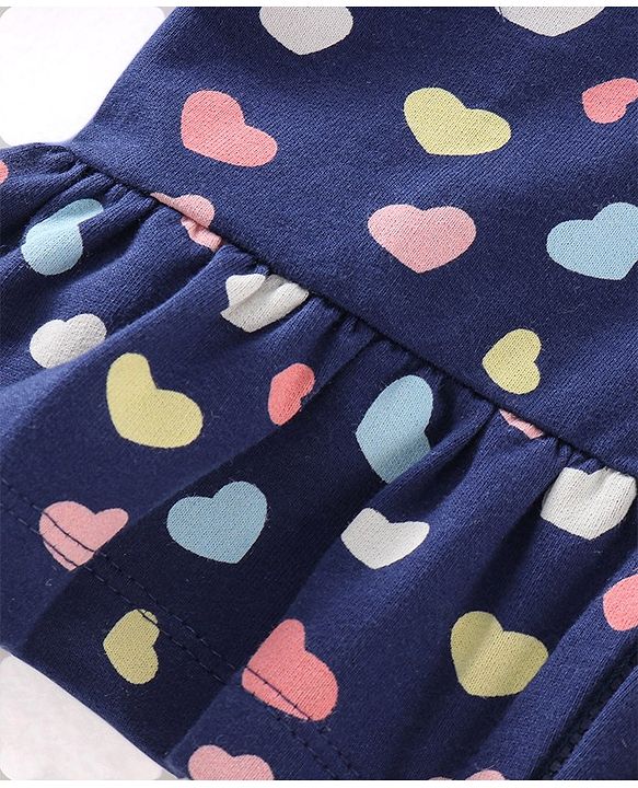 Babyhug Cotton Knit Full Sleeves Hooded Sweatjacket with Heart Print - Navy Blue