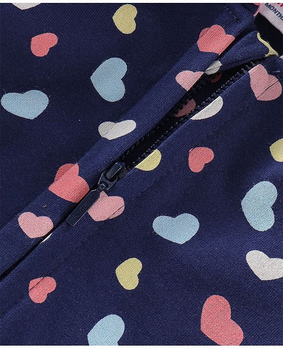 Babyhug Cotton Knit Full Sleeves Hooded Sweatjacket with Heart Print - Navy Blue