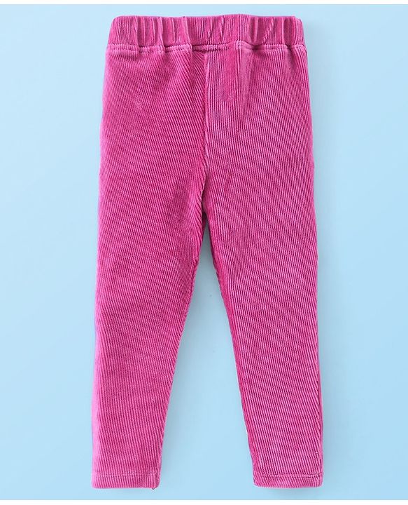 Babyhug 100% Cotton Knit Full Sleeves Top & Corduroy Jegging With Floral Print - White & Purple