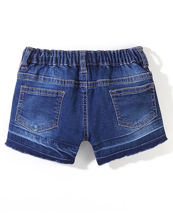 Babyhug Cotton Mid Thigh Length Stretchable Denim Shorts with Ribbon Patch - Blue