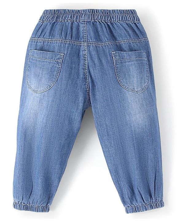 Babyhug 100% Cotton Denim Full Length Joggers- Blue