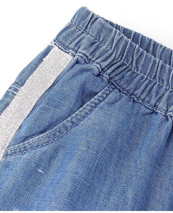 Babyhug 100% Cotton Denim Full Length Joggers- Blue
