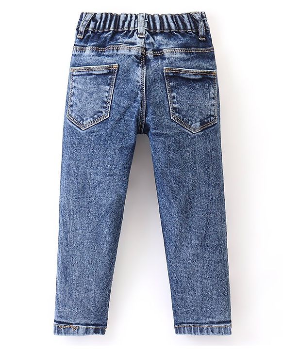 Babyhug Denim Full Length Stretchable Washed Jeans With Heart Sequine Detailing - Blue
