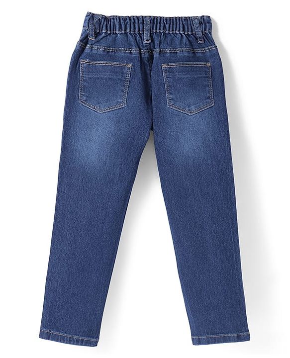 Babyhug Denim Full Length Sequins Detailing & Washed Stretchable Jeans - Blue