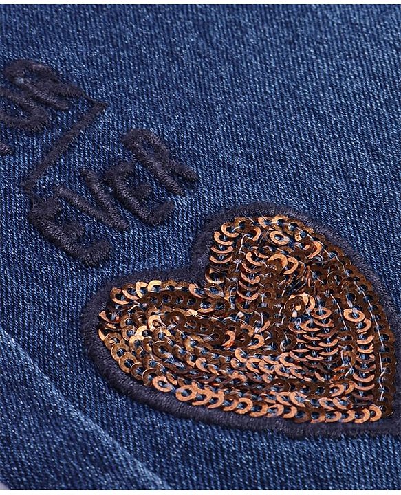 Babyhug Denim Full Length Sequins Detailing & Washed Stretchable Jeans - Blue
