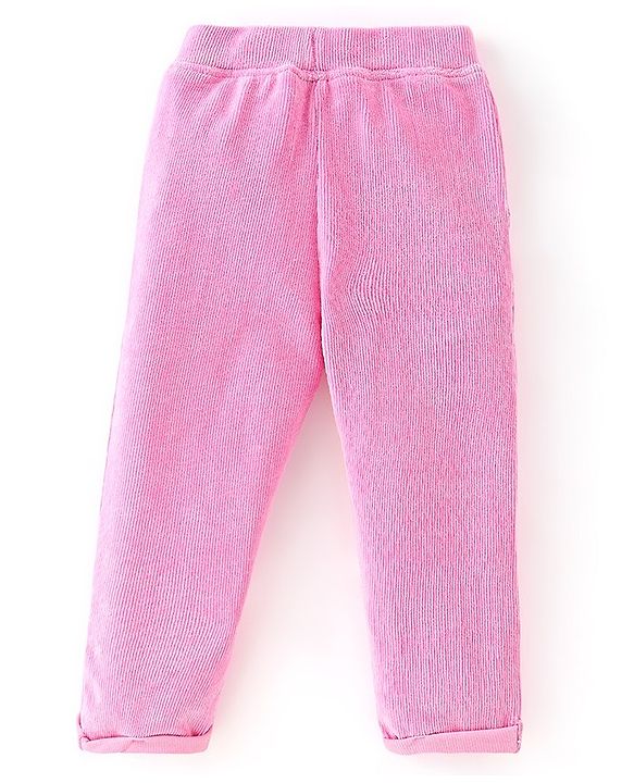 Babyhug 100% Cotton Knit Full Sleeves With Top & Leggings Floral Embroidery - Purple & Pink