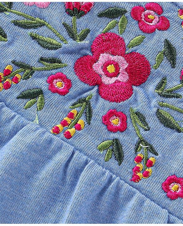 Babyhug 100% Cotton Knit Full Sleeves With Top & Leggings Floral Embroidery - Purple & Pink