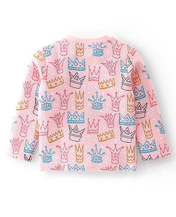 Babyhug Interlock Full Sleeves Winterwear Nightsuit with Crown Printed - Pink