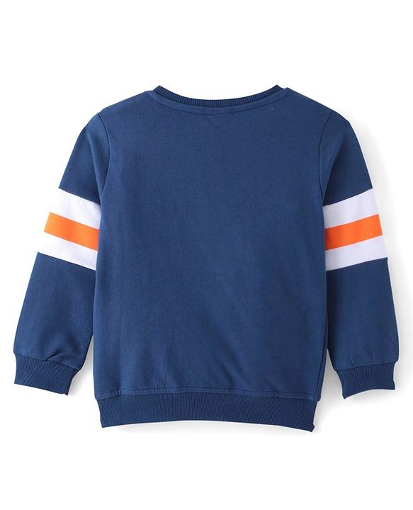 Babyhug Cotton Knit Full Sleeves Sweatshirt with Text Graphics - Navy Blue