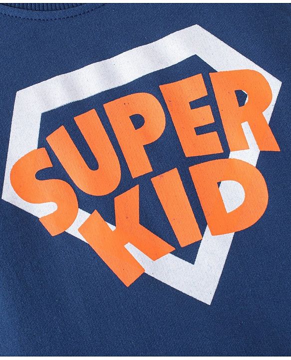 Babyhug Cotton Knit Full Sleeves Sweatshirt with Text Graphics - Navy Blue