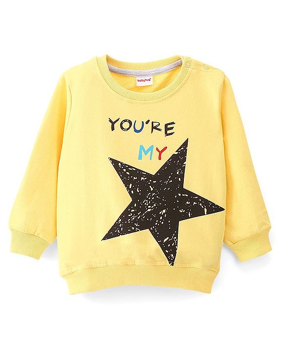 Babyhug 100% Cotton Knit Full Sleeves Star Graphics Sweatshirt - Yellow