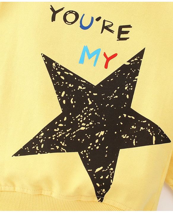 Babyhug 100% Cotton Knit Full Sleeves Star Graphics Sweatshirt - Yellow