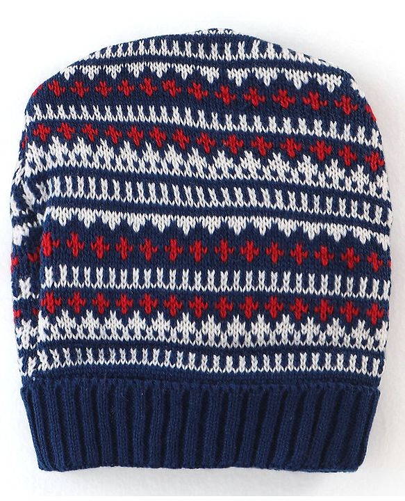 Babyhug Knit Woollen Cap - Blue Red & White