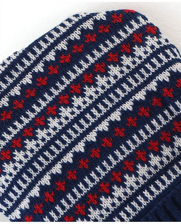 Babyhug Knit Woollen Cap - Blue Red & White