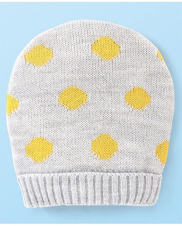 Babyhug Woollen Caps with Polka Dot Grey - Diameter 10 cm