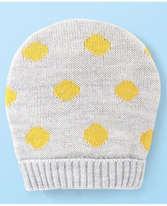 Babyhug Woollen Caps with Polka Dot Grey - Diameter 10 cm