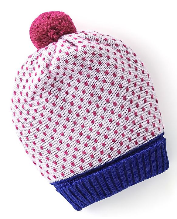 Babyhug Woollen Cap with Pompom - Multicolour