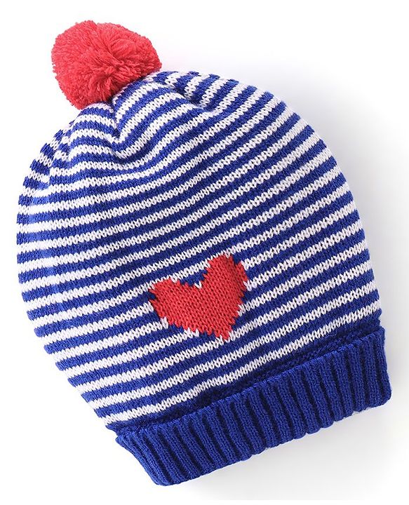 Babyhug Woollen Cap with Pompom & Heart Design - Multicolour