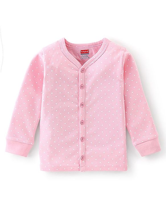 Babyhug Full Sleeves Polka Dot Printed Front Open Thermal Inner Wear Set-Pink